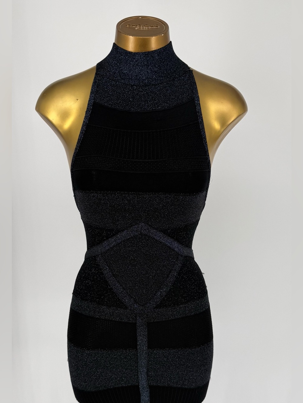 NWT Arden B Black Metallic Bandage Halter Bodycon Cutout Back Dress Size XS